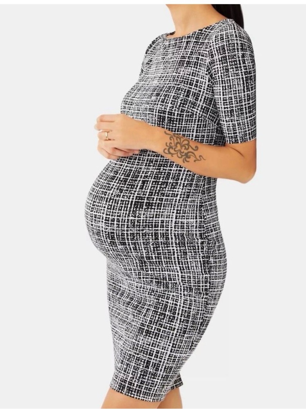 Black & White Crosshatch Maternity Dress